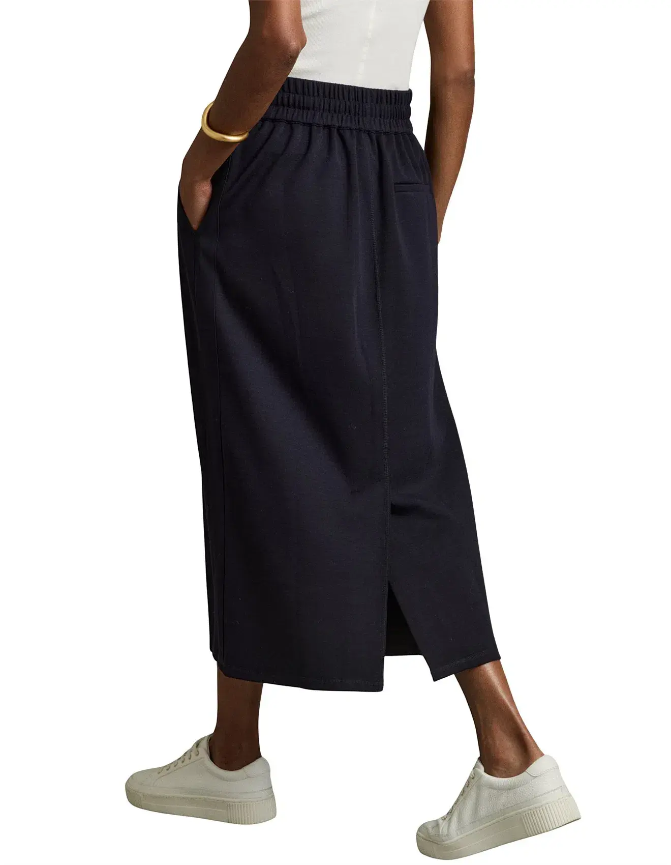 Reiss Nora Ruched Jersey Midi Skirt Navy Size AU 12 - Image 3