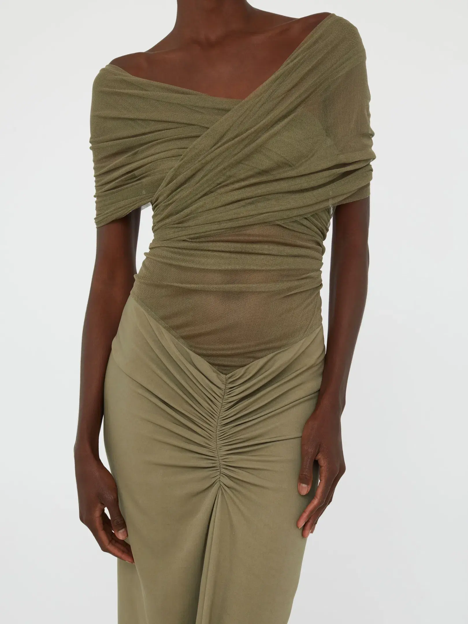 Crossed Tulle Ruched Dress - Image 3