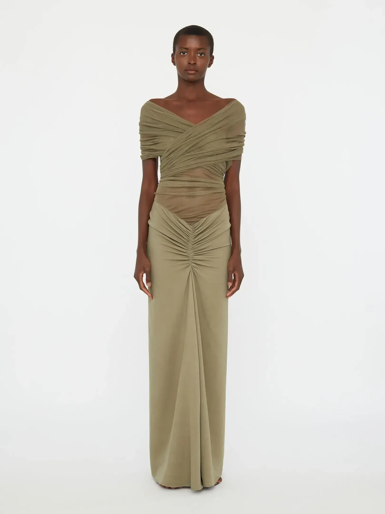 Crossed Tulle Ruched Dress - Image 1