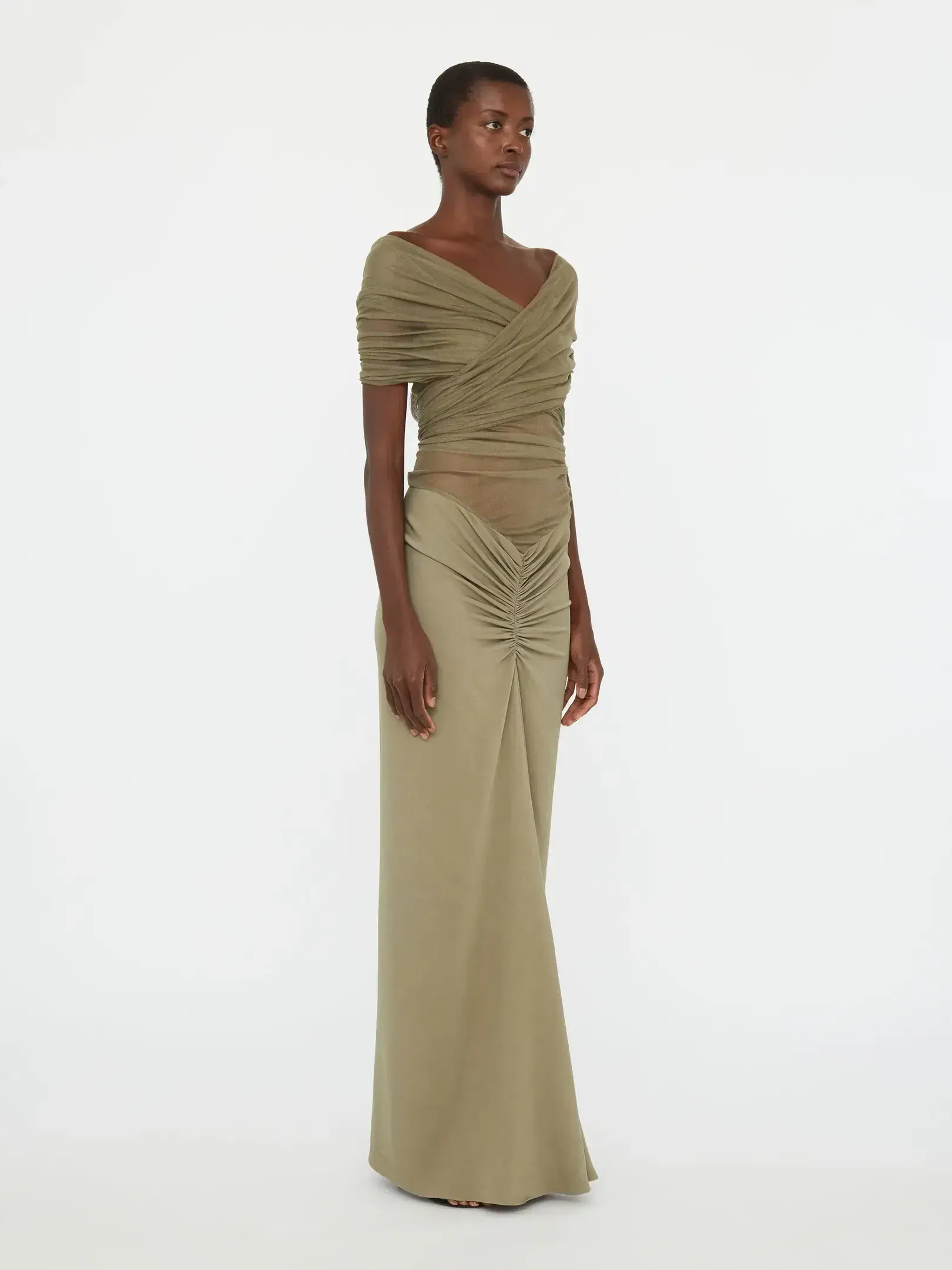 Crossed Tulle Ruched Dress - Image 2