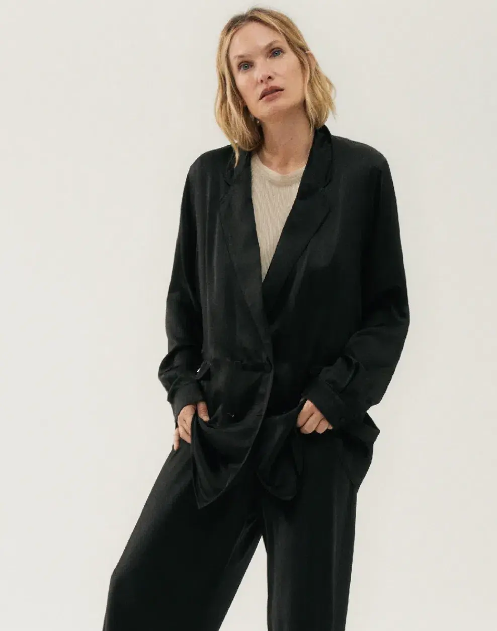 Silk Laundry Relaxed Blazer Black Size 8 - Image 3