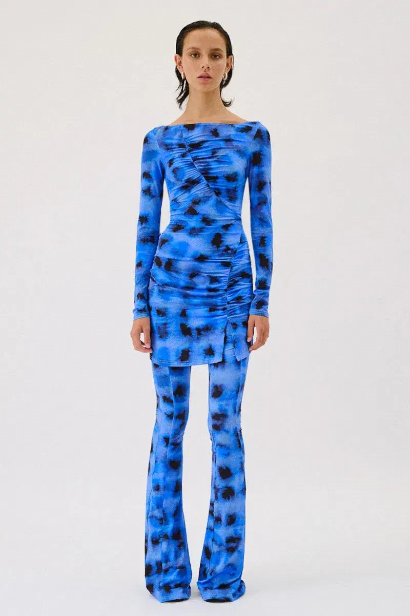 Suboo Shibori Long Sleeve Off Shoulder Dress Mini Blue Size 8 - Image 4
