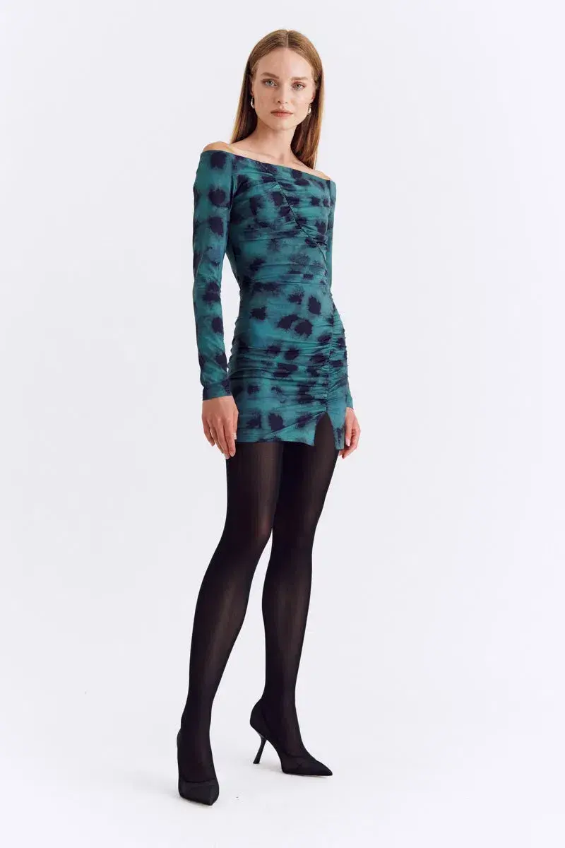 Suboo Shibori Long Sleeve Off Shoulder Dress Mini Green Size 8 - Image 2