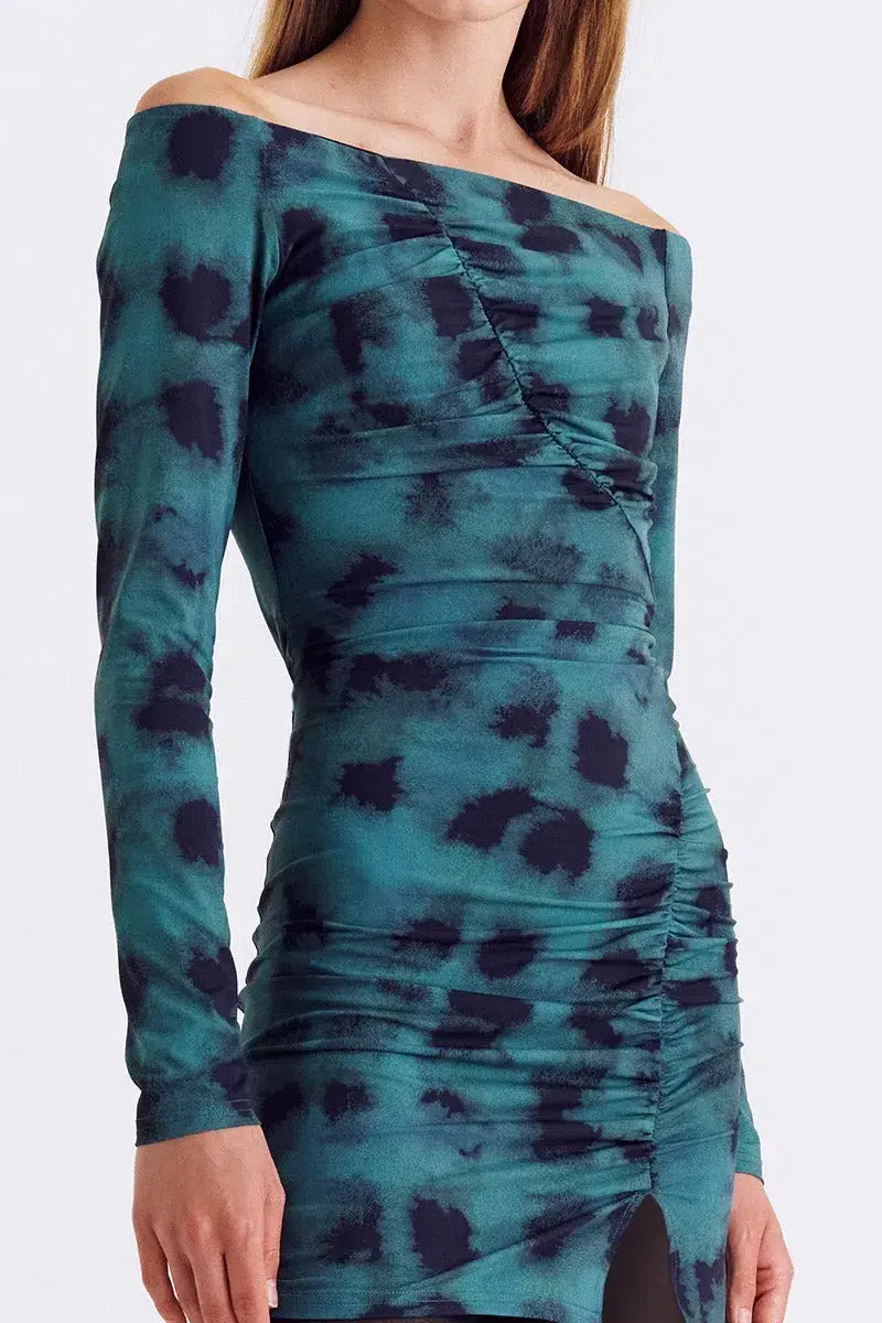 Suboo Shibori Long Sleeve Off Shoulder Dress Mini Green Size 8 - Image 3