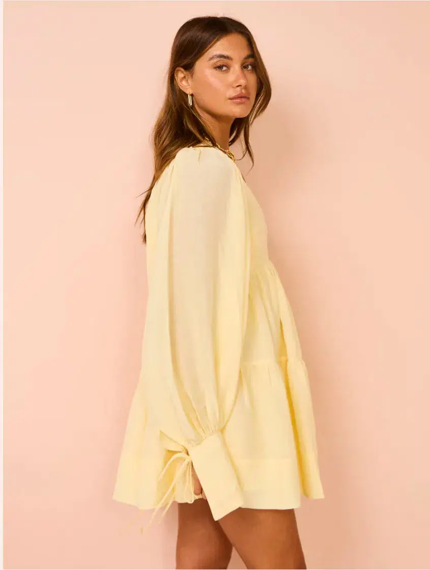 Shona Joy Limon Long Sleeve Mini Dress Yellow Size AU 10 - Image 3
