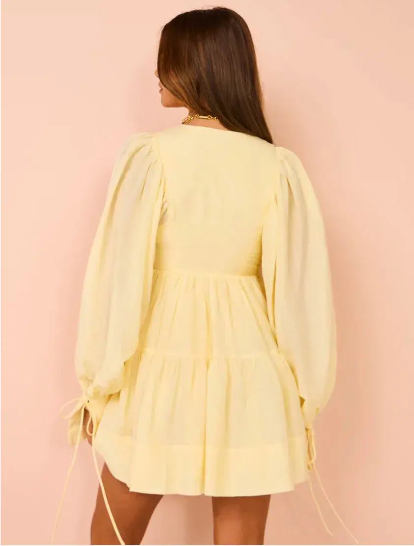 Shona Joy Limon Long Sleeve Mini Dress Yellow Size AU 10 - Image 2