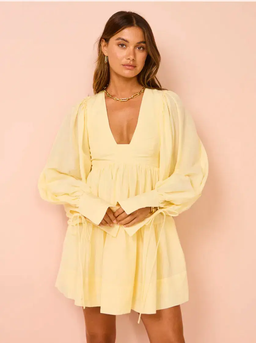 Shona Joy Limon Long Sleeve Mini Dress Yellow Size AU 10 - Image 4