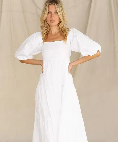Faithfull The Brand Kiona Midi Tiered Dress White Size 8 - Image 1