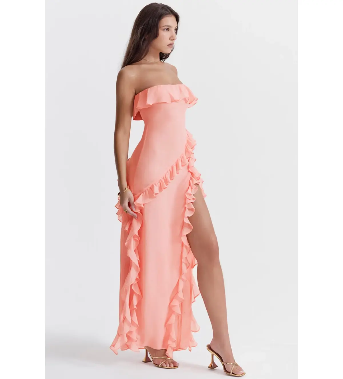 House of CB Sarina Ruffle Maxi Dress Apricot Size S / AU 8 - Image 2
