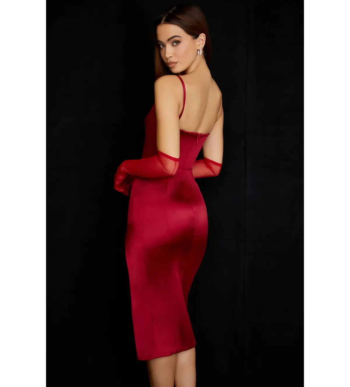 House Of Cb Casimira Wine Satin Corset Midi Dress Red Size 8 - Image 8