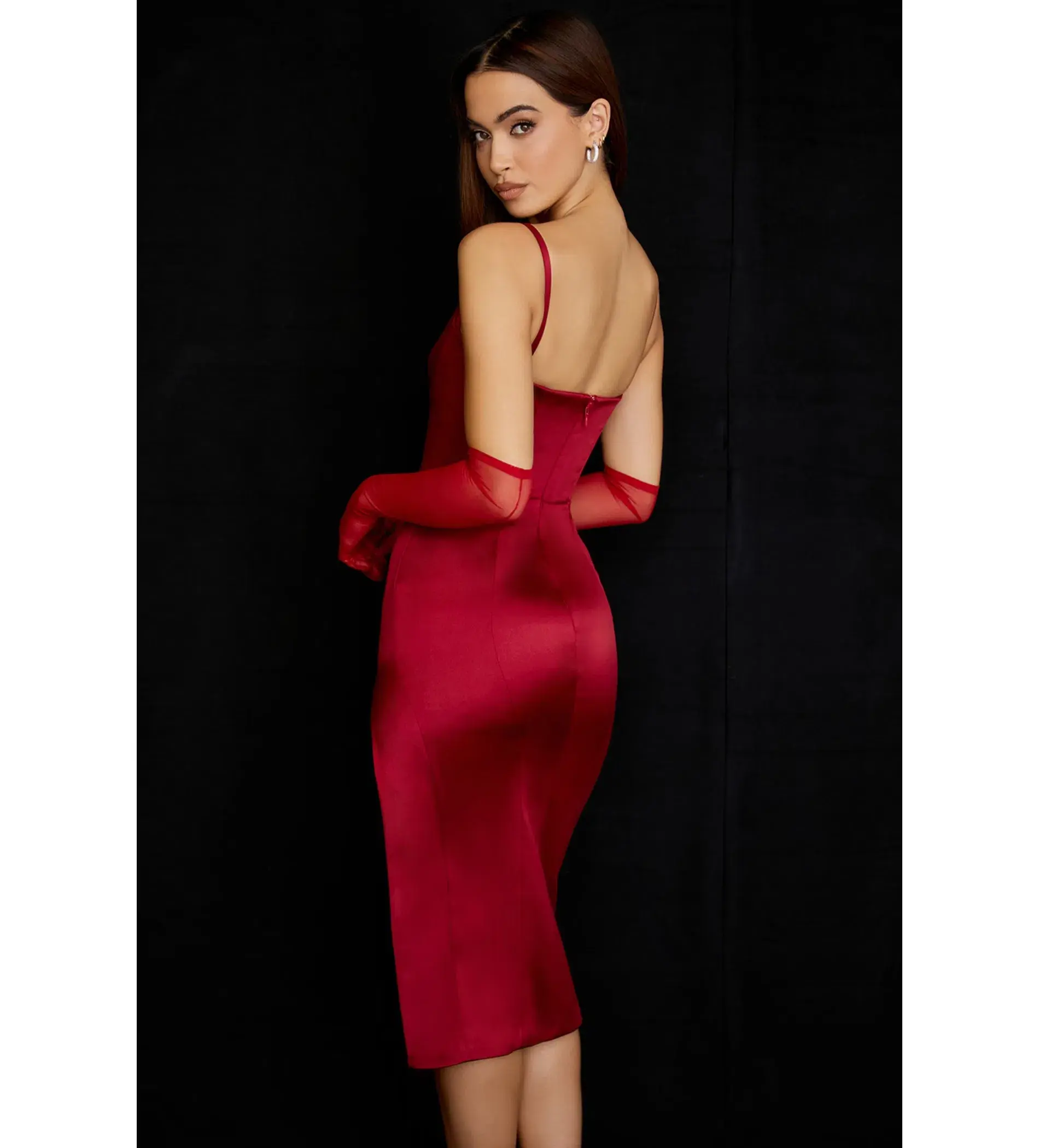 House Of Cb Casimira Wine Satin Corset Midi Dress Red Size 8 - Image 8