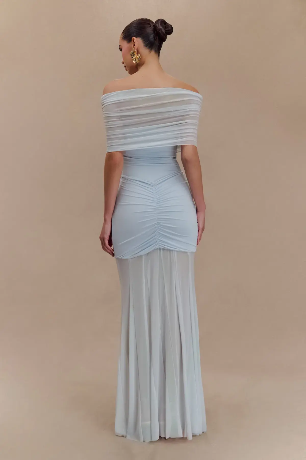 Meshki Caspian Slinky And Mesh Off Shoulder Maxi Dress Pale Blue Size 10 - Image 2