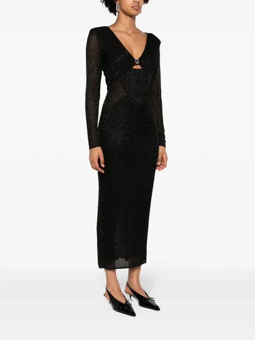 Self Portrait Beaded Mesh Midi Dress Black Size 10 - Image 2