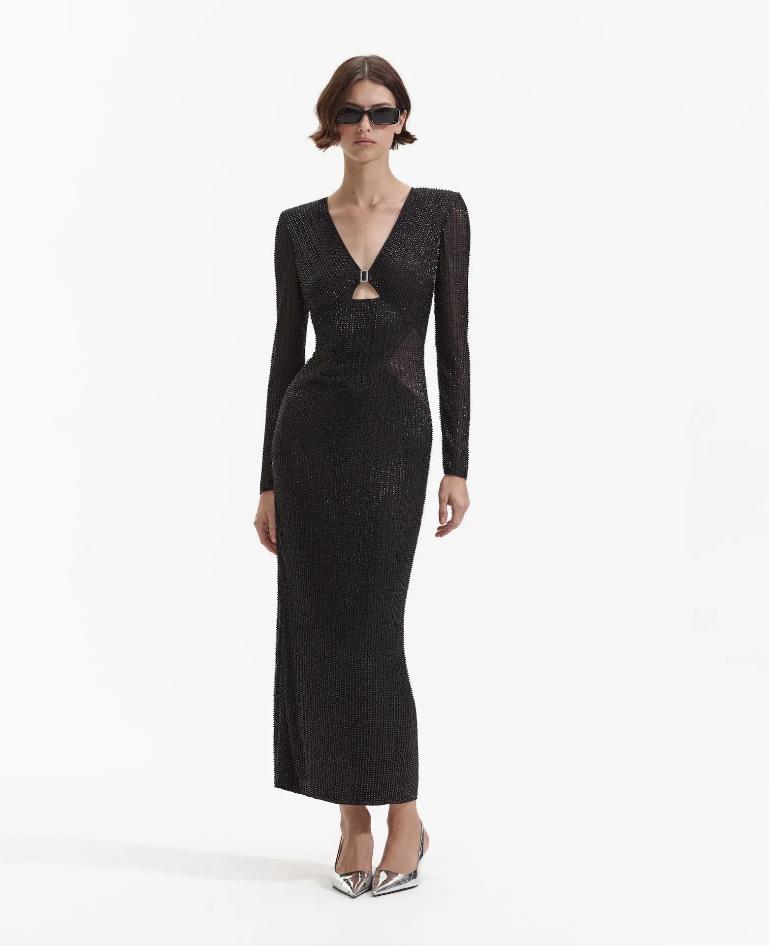 Self Portrait Beaded Mesh Midi Dress Black Size 10 - Image 1
