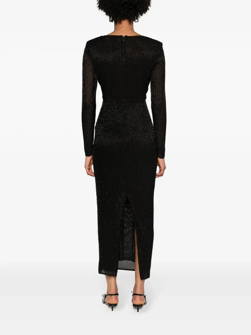 Self Portrait Beaded Mesh Midi Dress Black Size 10 - Image 6