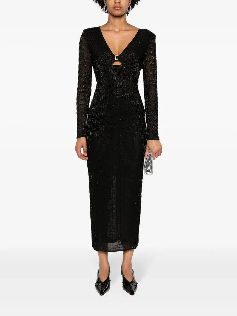 Self Portrait Beaded Mesh Midi Dress Black Size 10 - Image 3