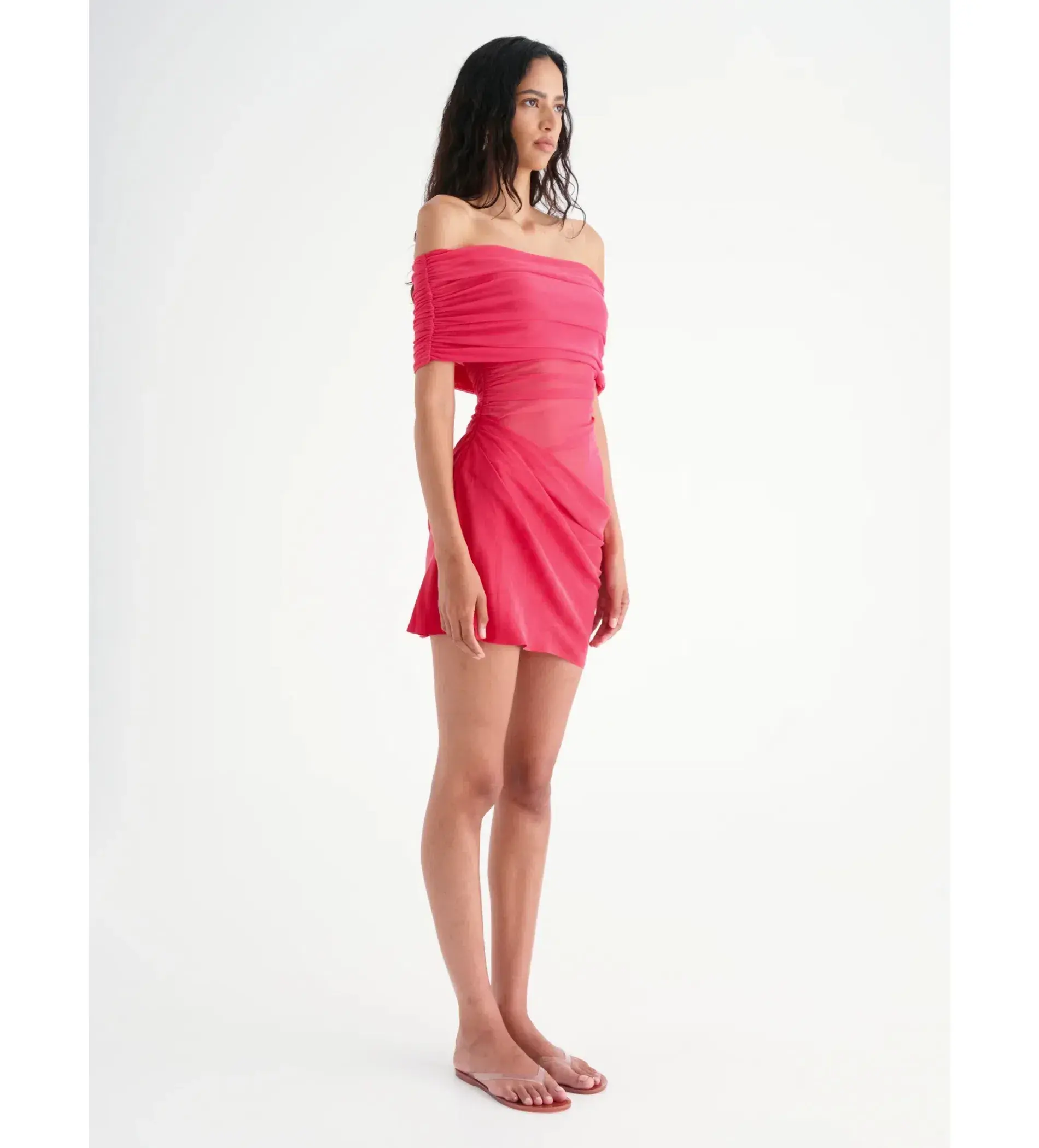 Benni Nico Off Shoulder Mini Dress Watermelon Size M/ AU 10 - Image 2