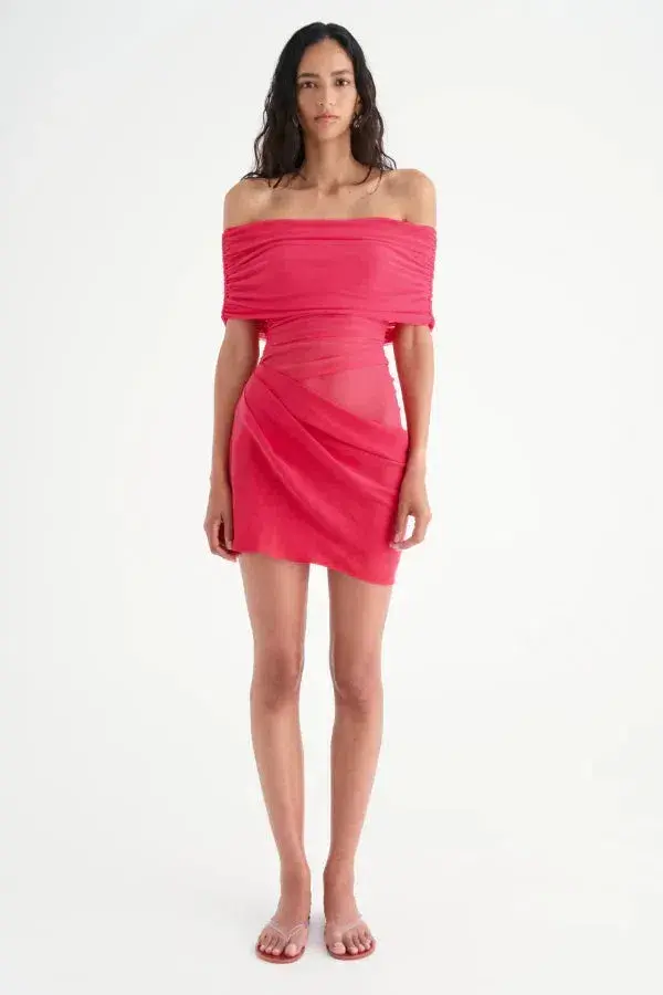 Benni  Nico Off Shoulder Mini Dress Watermelon Size AU 12 - Image 1