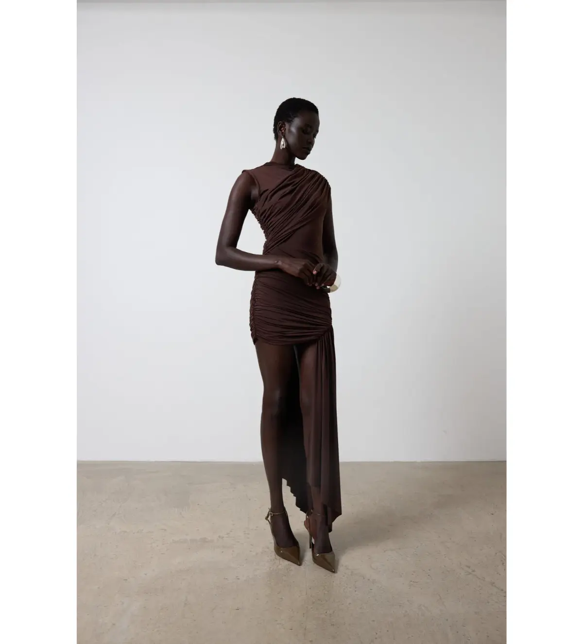 De La Vali Ravenna Mini Dress Chocolate Brown Jersey Size 10 - Image 2