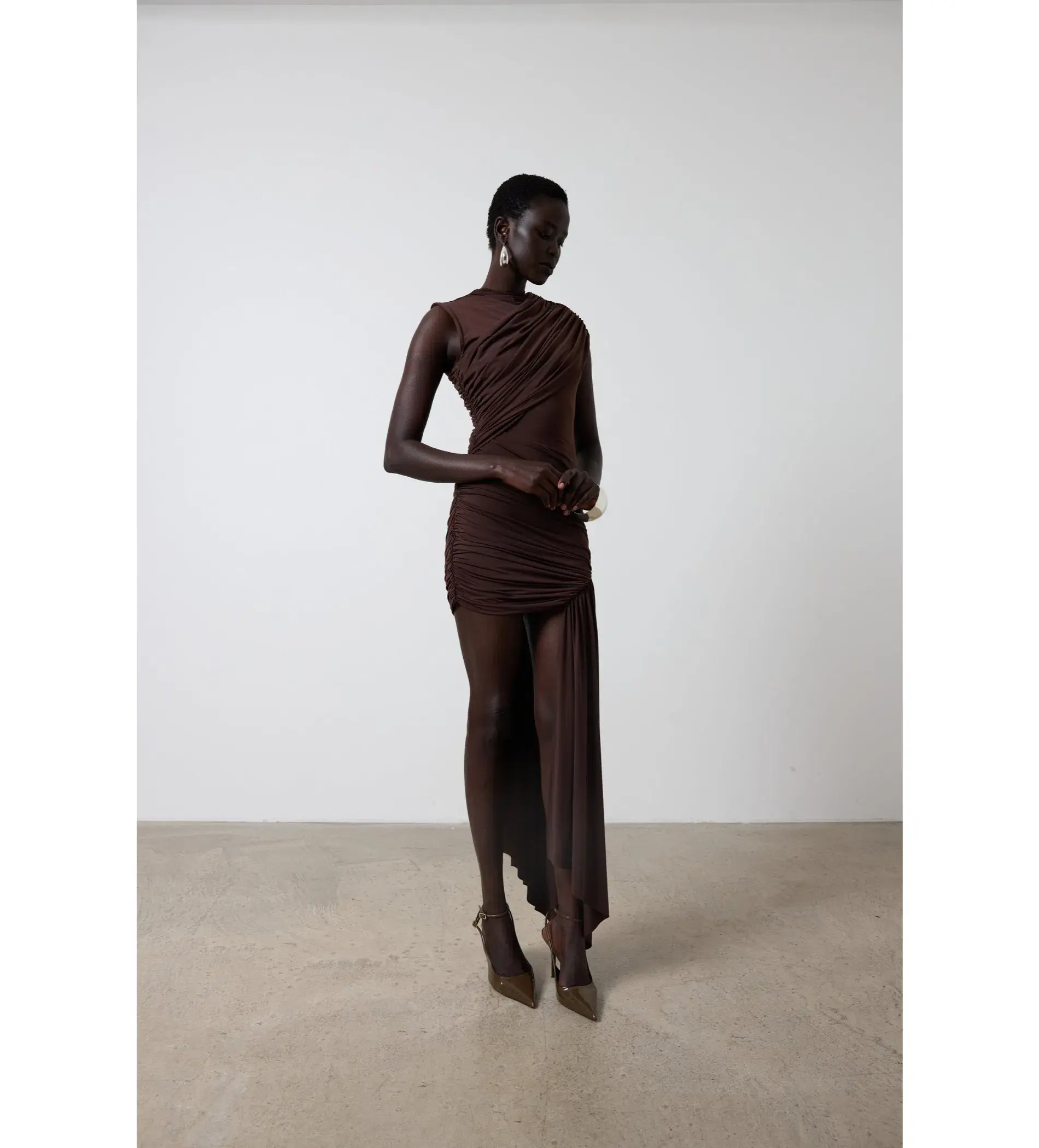 De La Vali Ravenna Mini Dress Chocolate Brown Jersey Size 10 - Image 2
