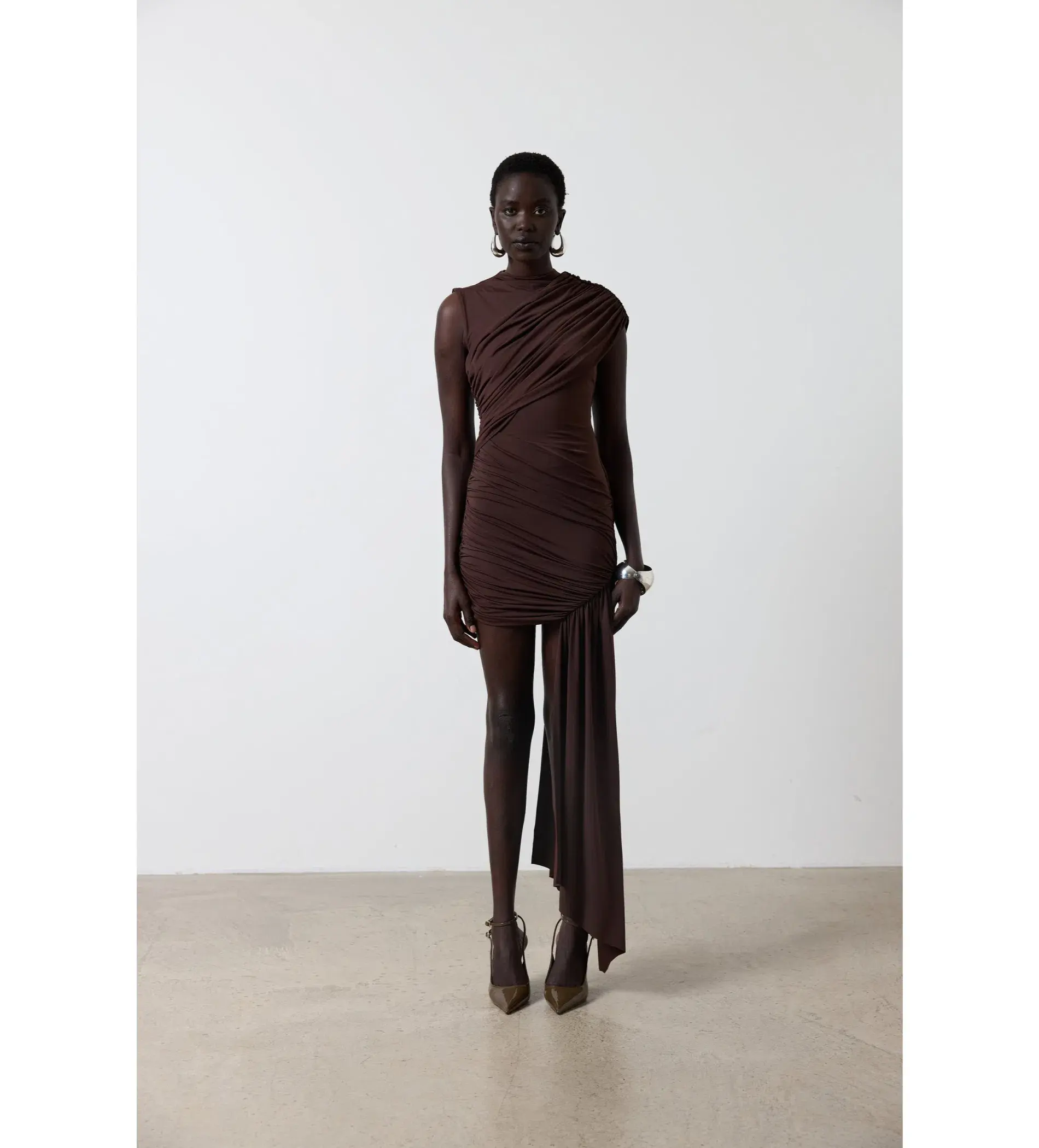 De La Vali Ravenna Mini Dress Chocolate Brown Jersey Size 10 - Image 1