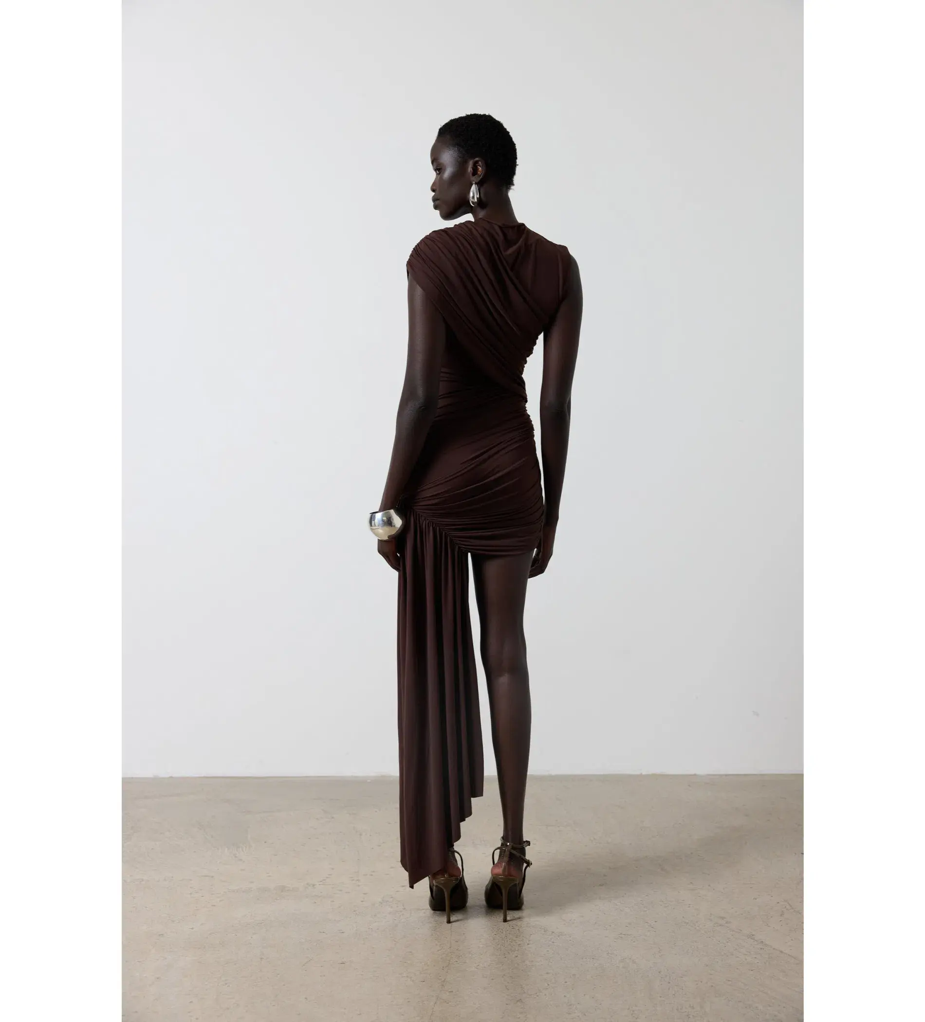 De La Vali Ravenna Mini Dress Chocolate Brown Jersey Size 10 - Image 3