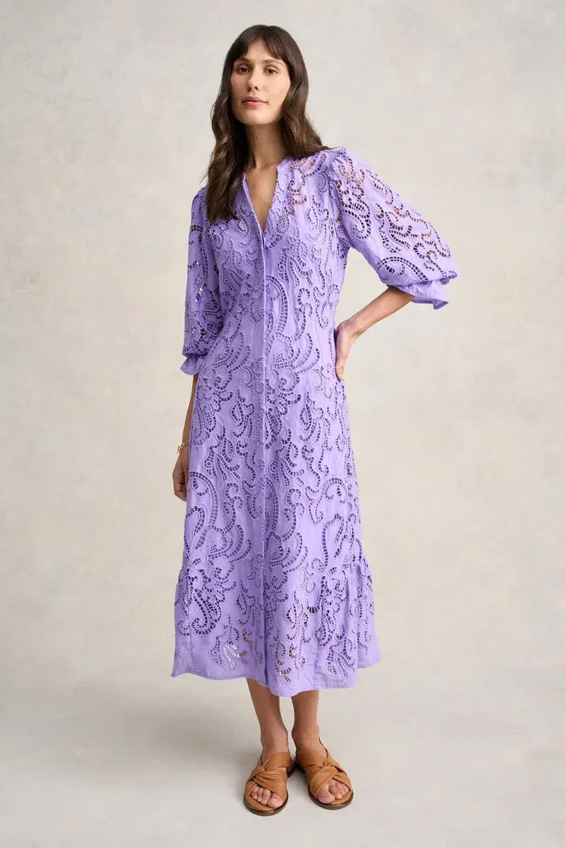 Blue Illusion Broderie Lace Midi Dress Bright Lilac Size 8/XS - Image 1
