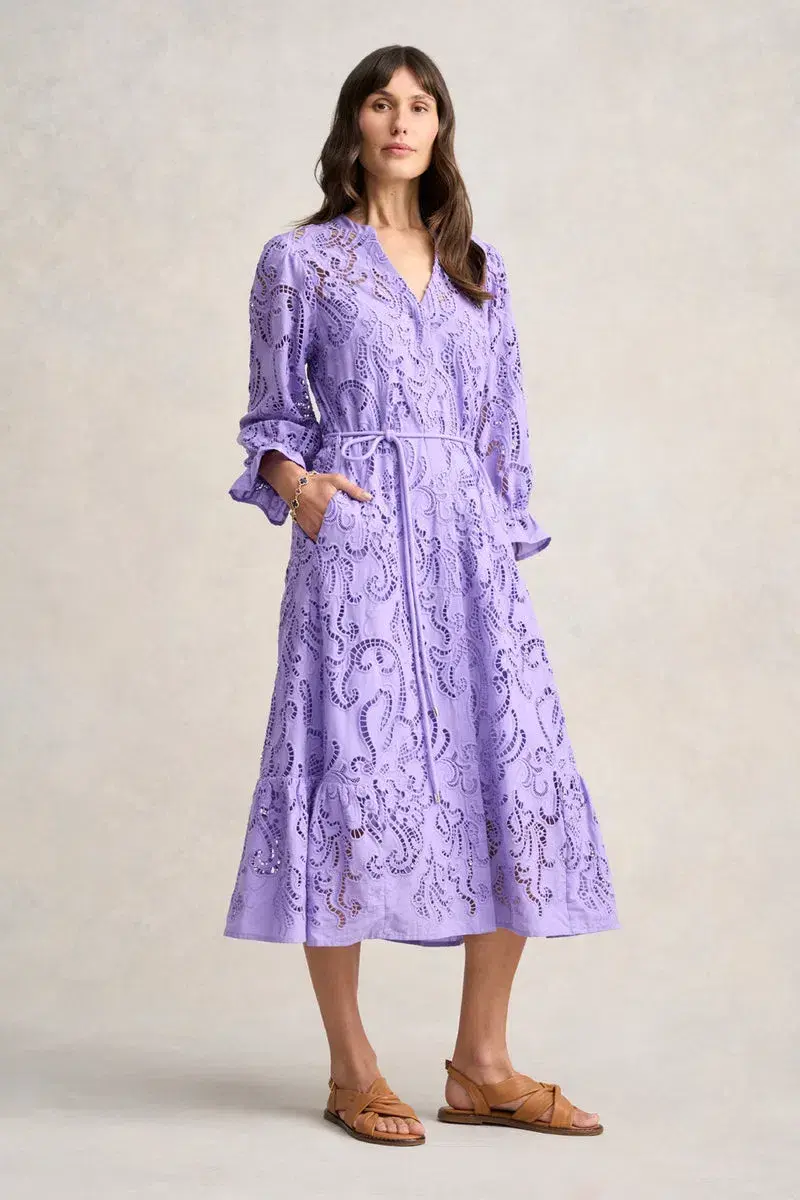 Blue Illusion Broderie Lace Midi Dress Bright Lilac Size 8/XS - Image 2