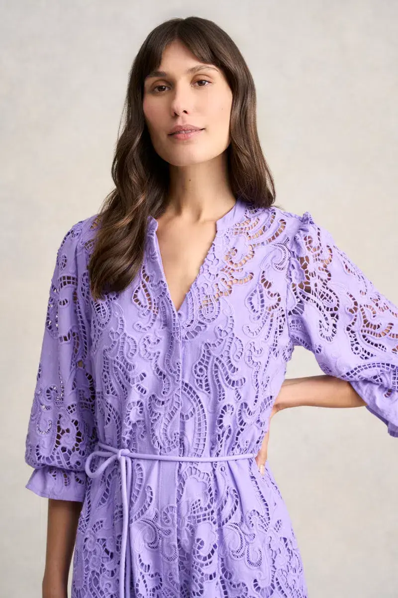 Blue Illusion Broderie Lace Midi Dress Bright Lilac Size 8/XS for rent on The Volte - main image