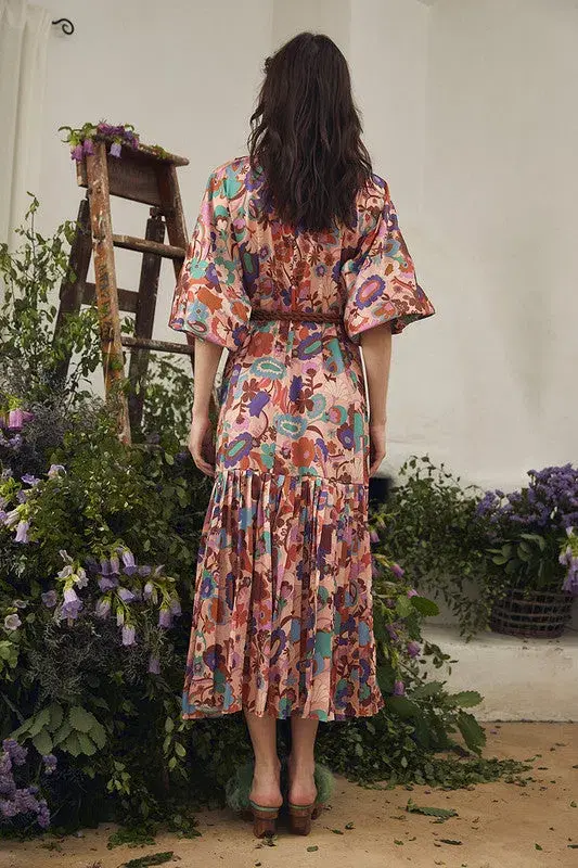 Bohemian Traders Dress Pleated Dolman Dress Carnaby Flora Size 8 - Image 3