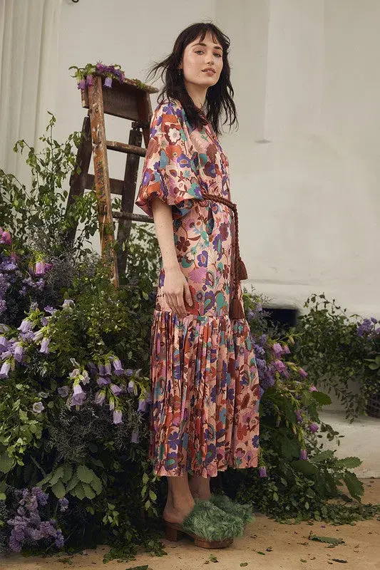 Bohemian Traders Dress Pleated Dolman Dress Carnaby Flora Size 8 - Image 2