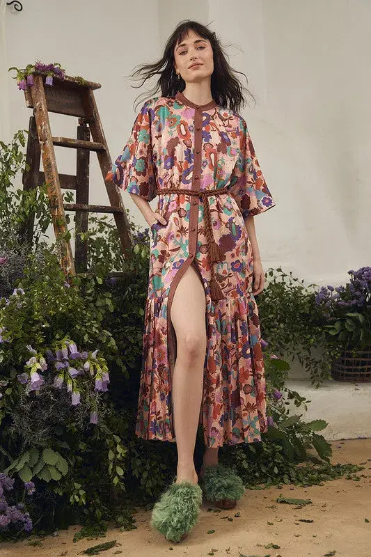 Bohemian Traders Dress Pleated Dolman Dress Carnaby Flora Size 8 - Image 1