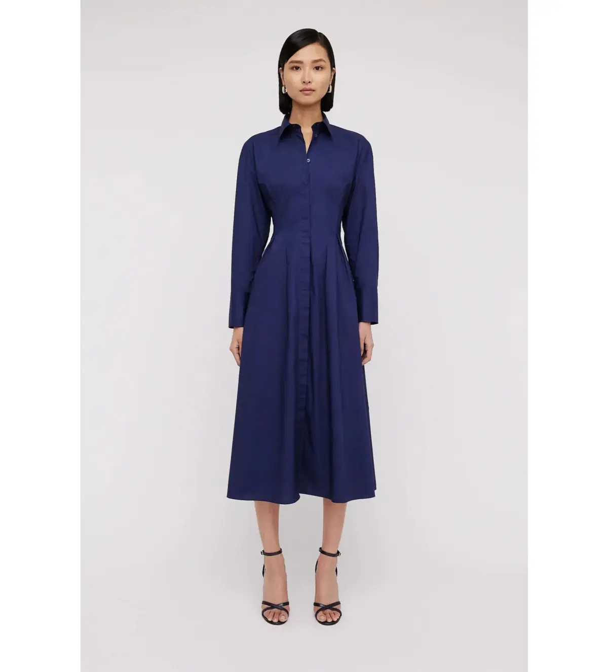 Scanlan Theodore Parachute Cut Out Shirt Midi Dress Navy Size AU 10 - Image 1
