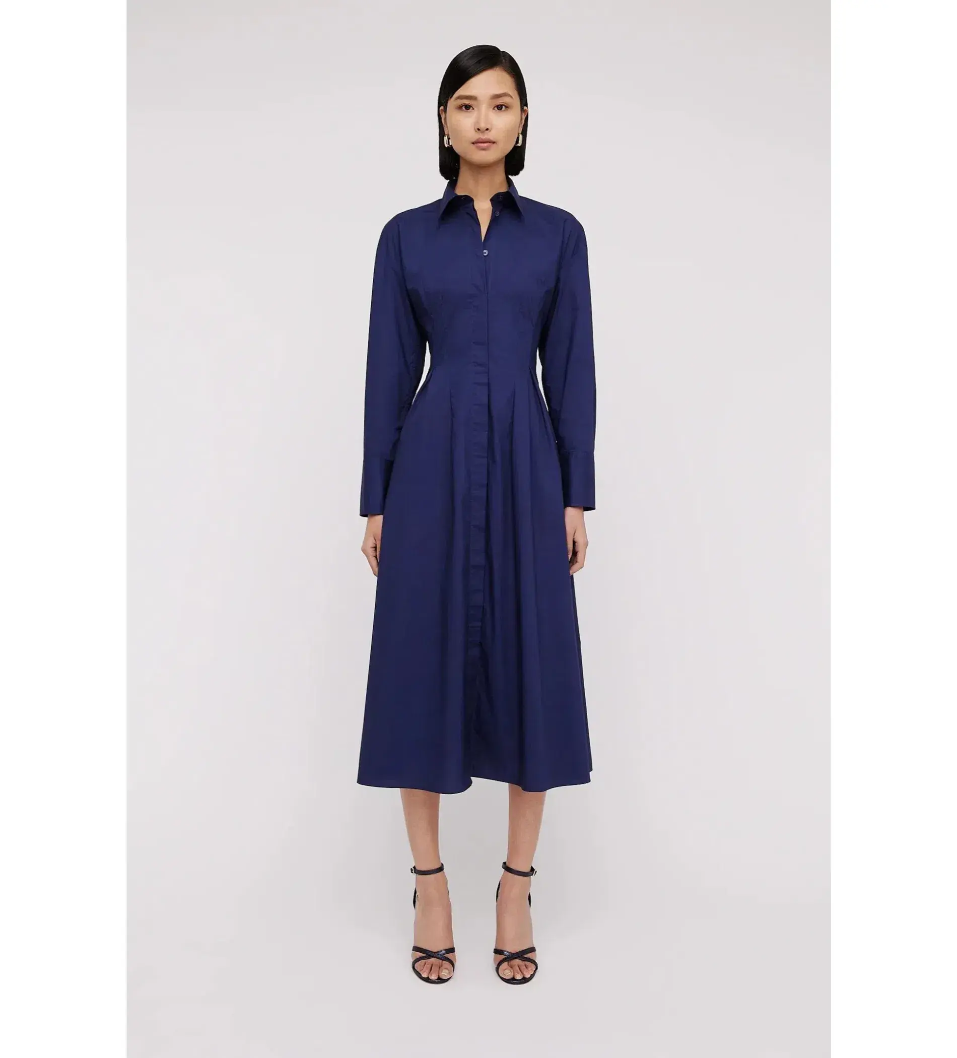 Scanlan Theodore Parachute Cut Out Shirt Midi Dress Navy Size AU 10 - Image 1