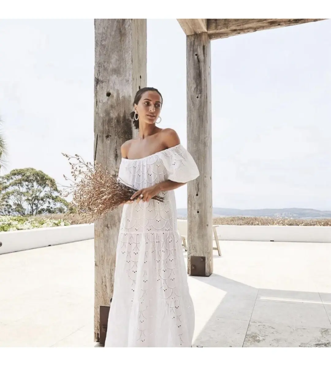 Palm Noosa Amalfi Broderie Anglais Maxi Dress White Size AU 10  for rent on The Volte - main image