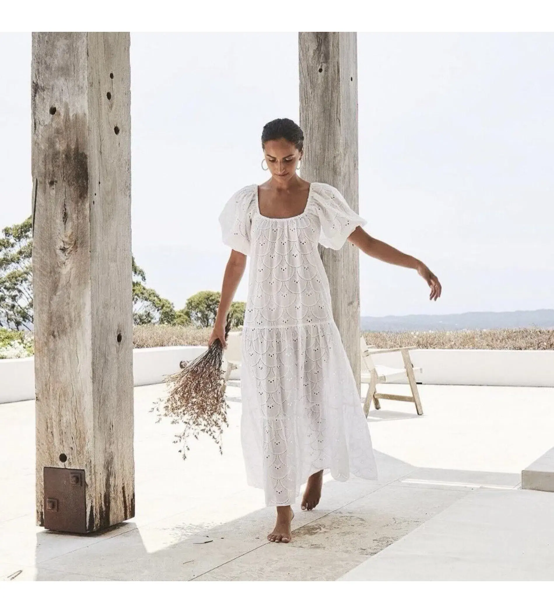 Palm Noosa Amalfi Broderie Anglais Maxi Dress White Size AU 10  - Image 1