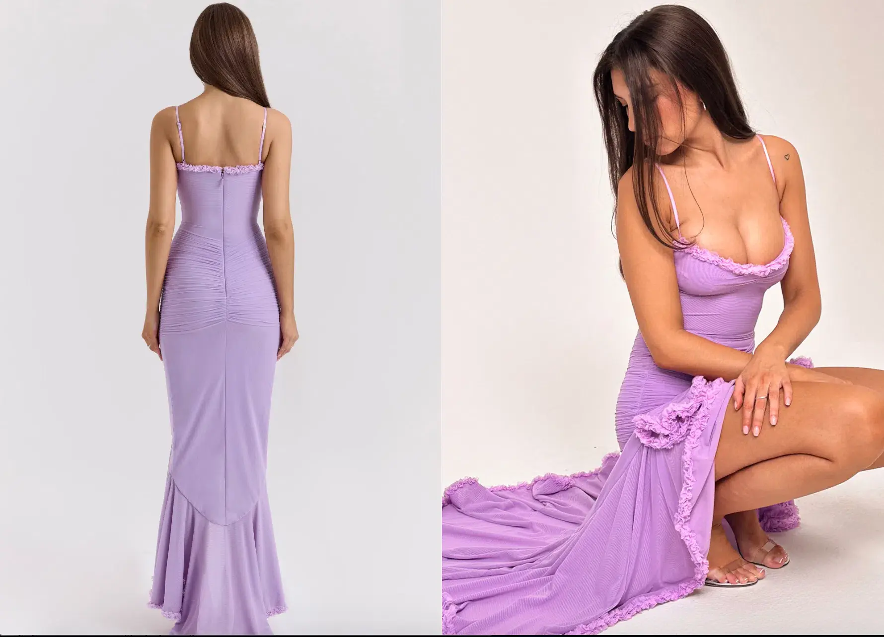 House of CB Gabbi Orchid Mesh Ruffled Front Gown Purple Lilac Size S AU 8 - Image 4