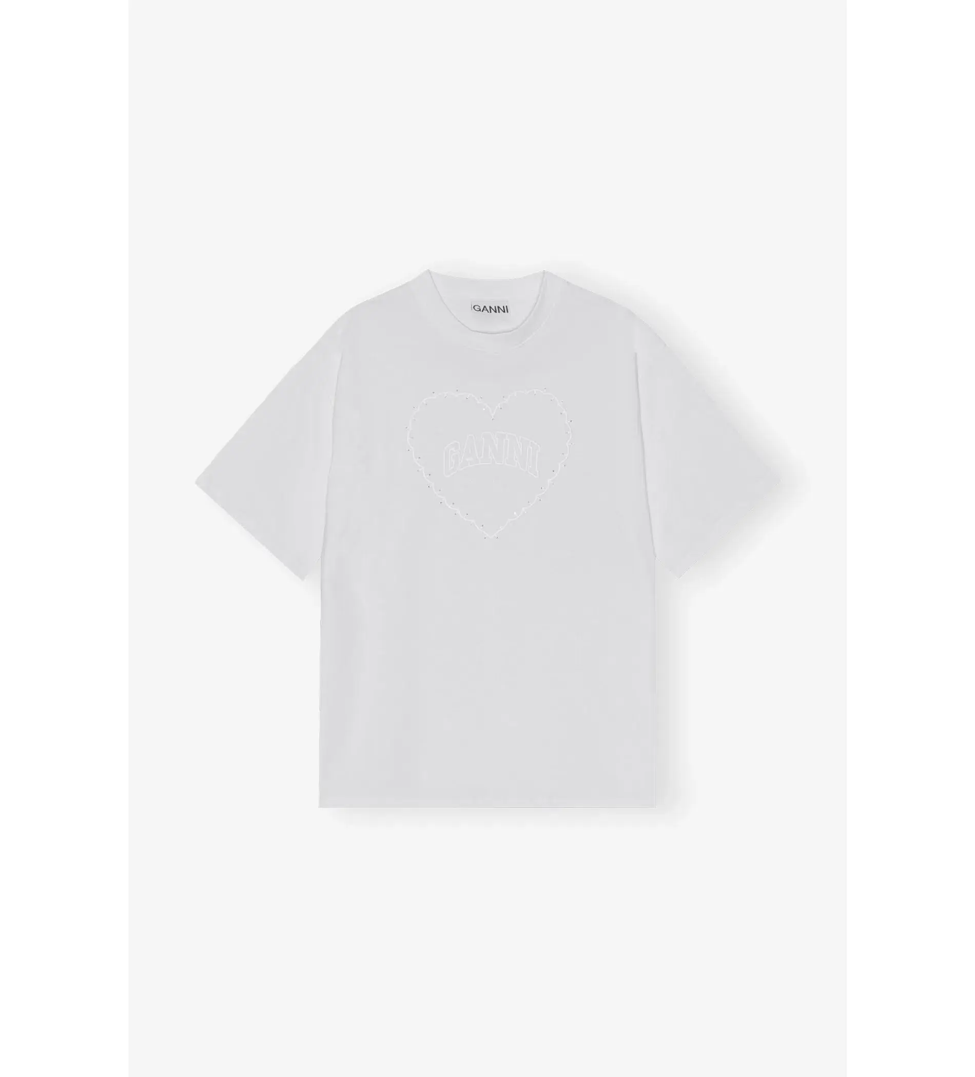 Ganni Heavy Cotton Drop Shoulder Heart T-shirt in White Size S/ AU 8 - Image 5