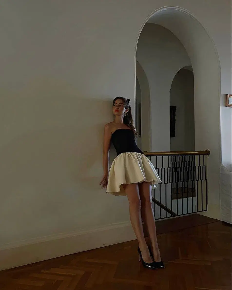 Arcina Sri Celine Mini Dress Black and Ivory Size M - Image 3
