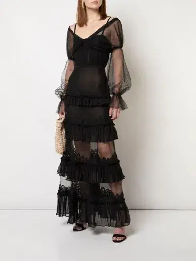 Jonathan Simkhai Lace Tulle Ruffle Dress Black Size 6 for rent on The Volte - main image