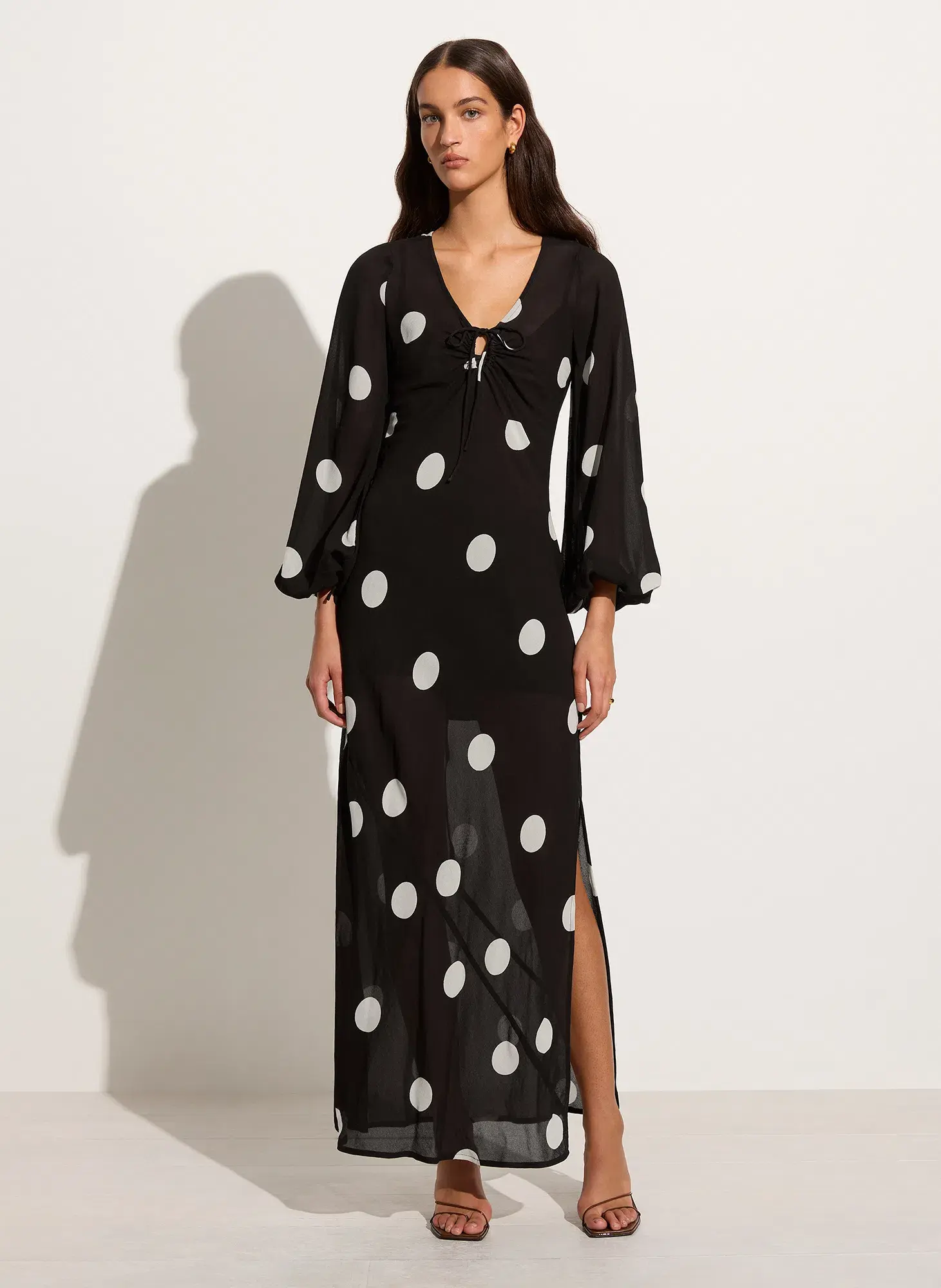 Faithfull The Brand Santos Maxi Dress Veia Polka Dot Chocolate Size AU 8 - Image 1