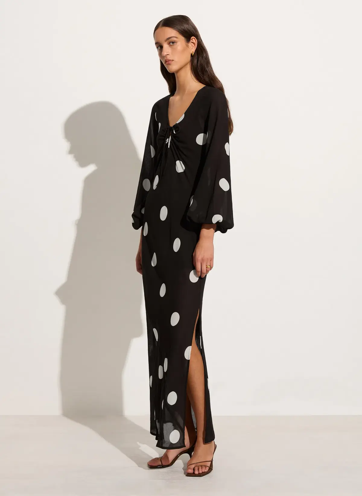 Faithfull The Brand Santos Maxi Dress Veia Polka Dot Chocolate Size AU 8 - Image 2