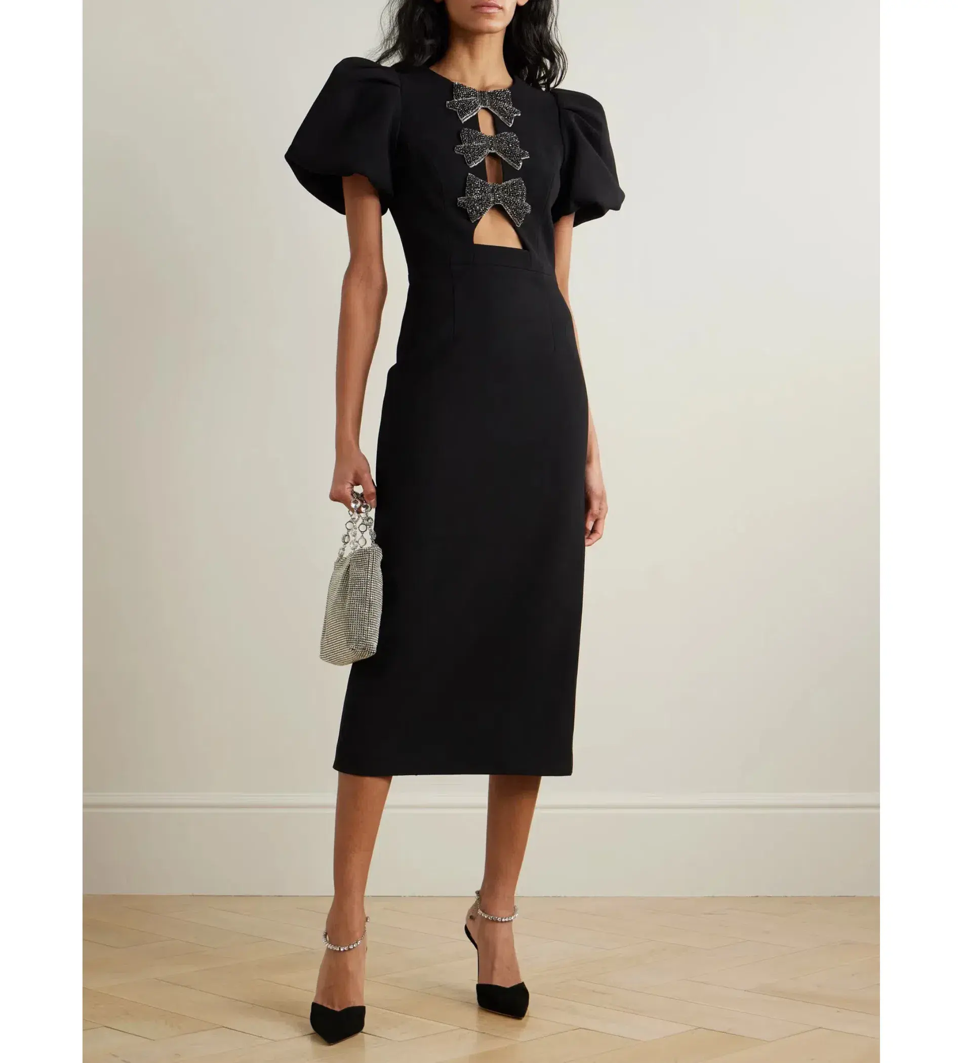 Rebecca Vallance Eliana Puff Sleeve Midi Dress Black Size 10 - Image 1