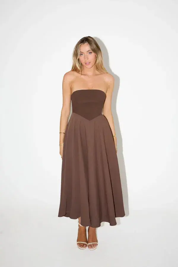 Odd Muse The Ultimate Strapless Jersey Midi Brown Size L/AU 12 - Image 1