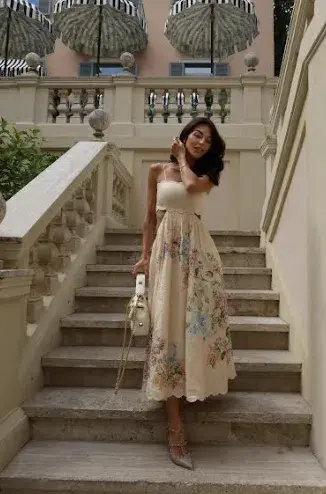 Zimmermann The Halliday Scallop Midi Dress in Cream Watercolour Floral Size 2 / AU 12 - Image 1