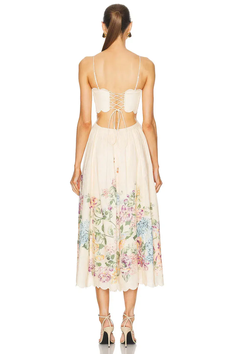 Zimmermann The Halliday Scallop Midi Dress in Cream Watercolour Floral Size 2 / AU 12 - Image 2