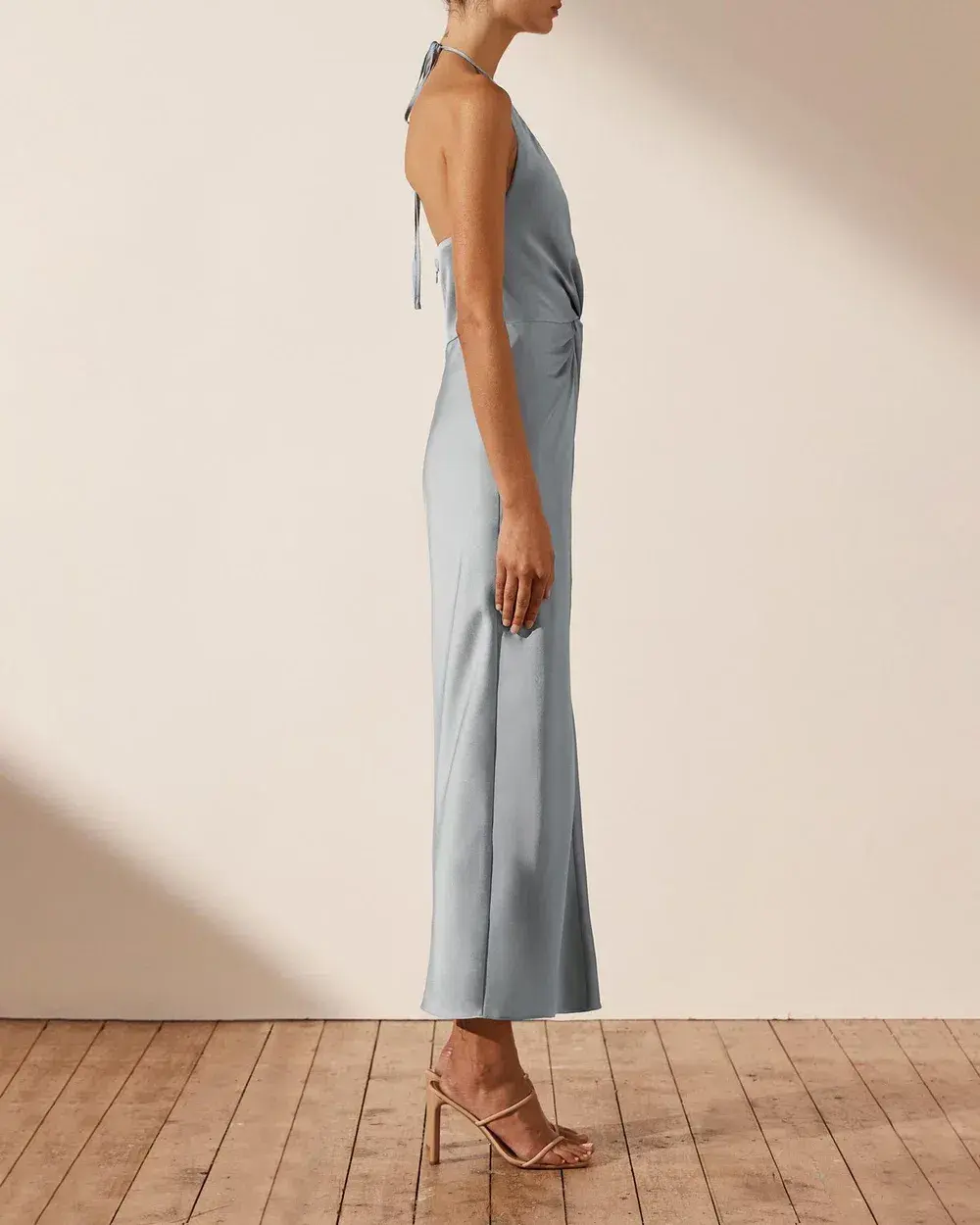 Shona Joy Luxe Twist Front Halter Midi Dress Azure Size 6 for rent on The Volte - main image