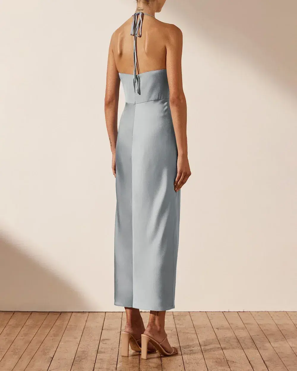 Shona Joy Luxe Twist Front Halter Midi Dress Azure Size 6 - Image 3
