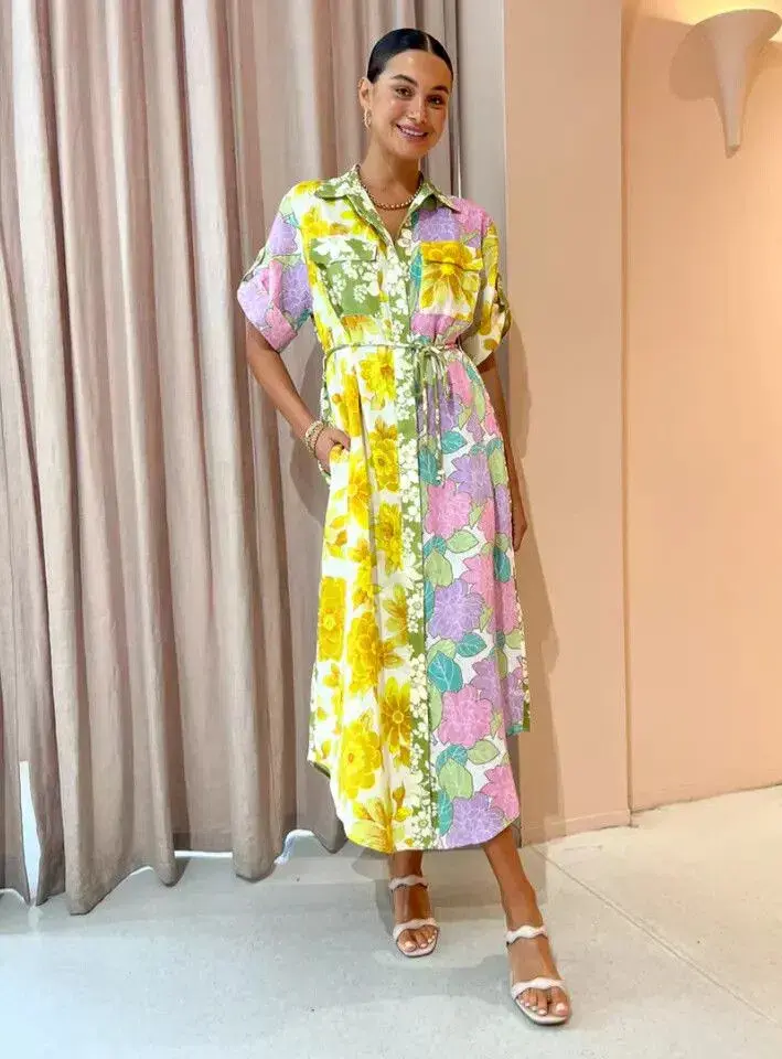 Alemais Elora Patchwork Shirt Dress Size 6 for rent on The Volte - main image