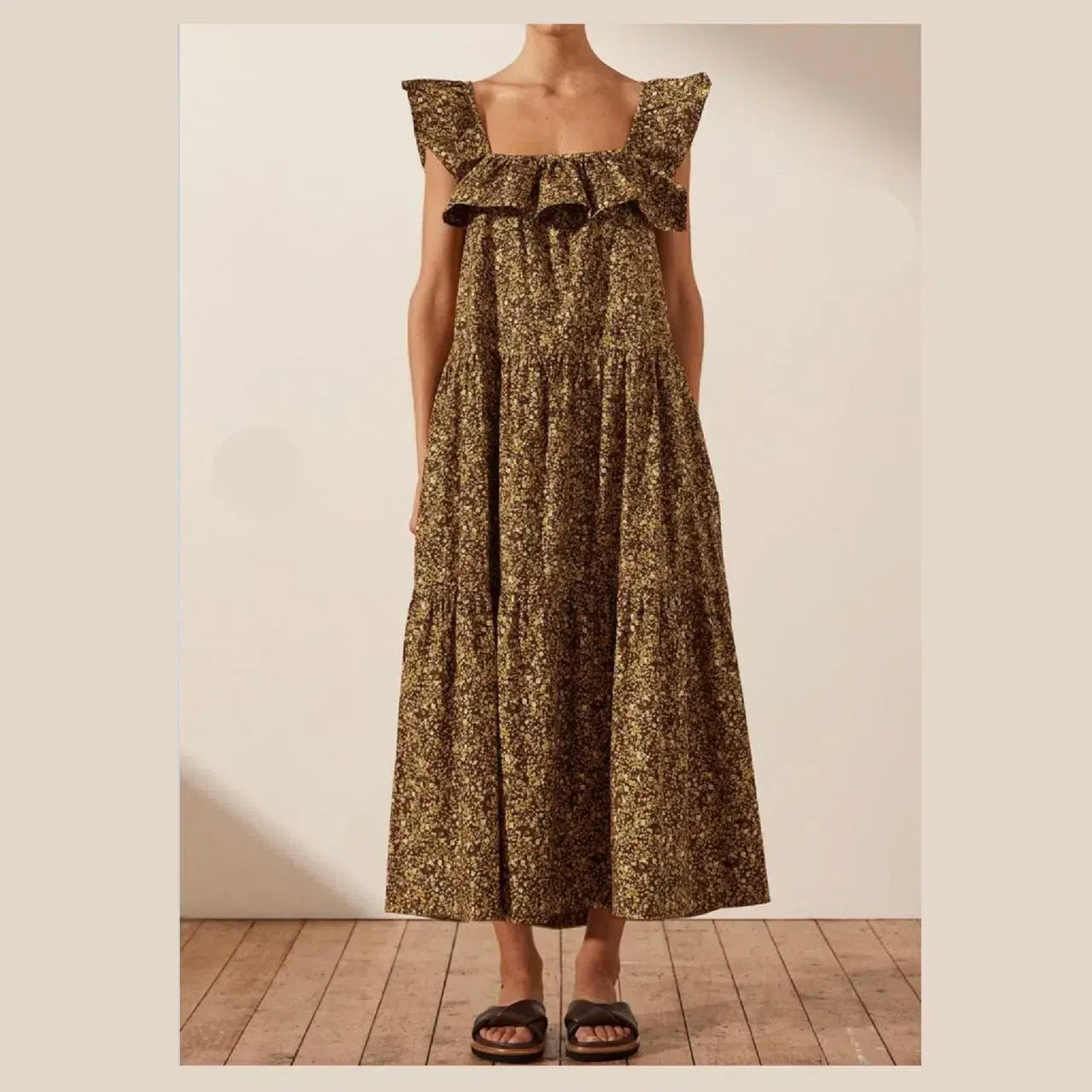 Shona Joy Lilou Ruffle Square Neck Midi Dress Floral Size 10  - Image 1